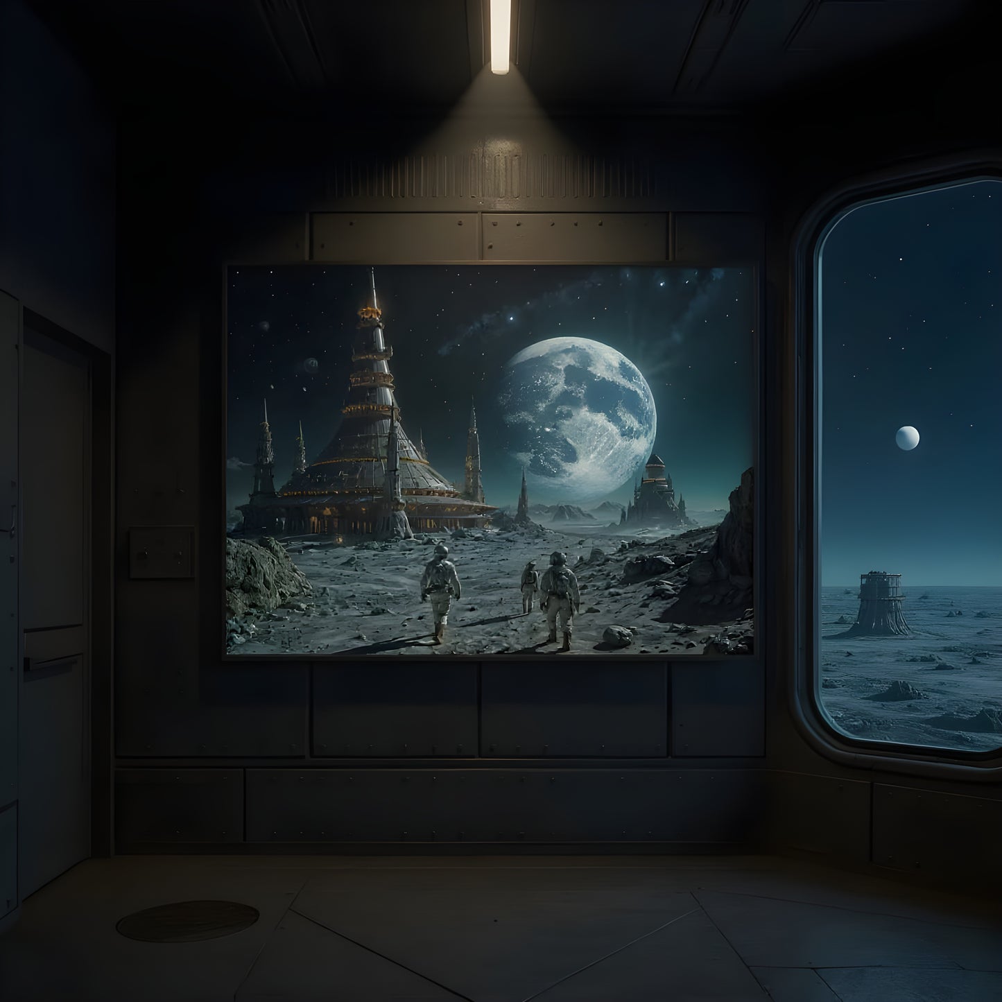 RETRO MOON BASE OVER EARTHRISE